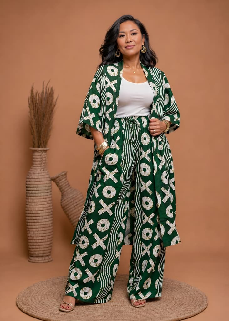 Luxury African Print Two-Piece Kimono Trouser Set