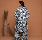 Luxury Black & White Printed Kimono & Wide-Leg Trouser Set