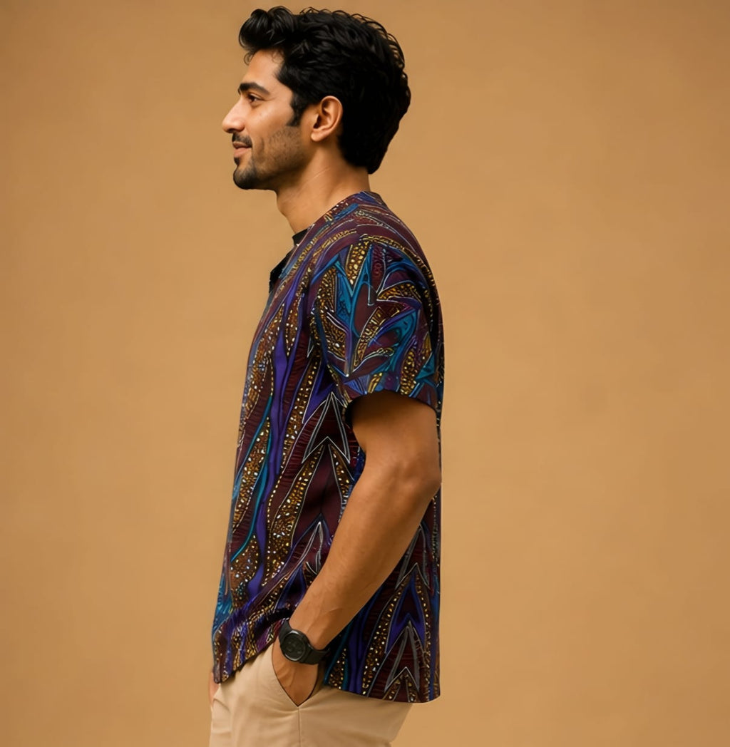 Royal Indigo Labyrinth Luxe V-Neck Tunic
