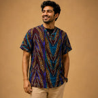 Royal Indigo Labyrinth Luxe V-Neck Tunic