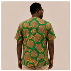Men's Ankara Interlocking Ring Short-Sleeve Mandarin Collar Shirt