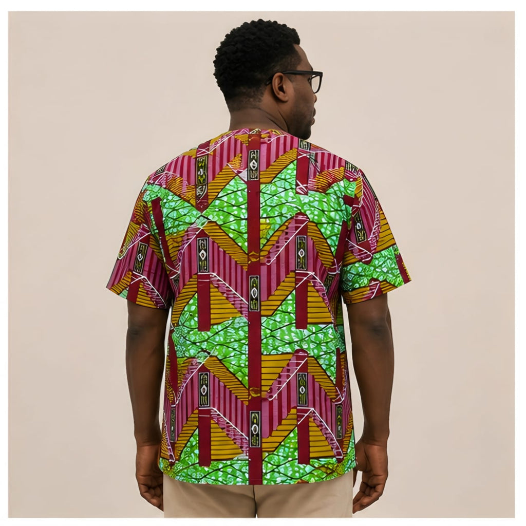 Men's Luxury Geometric Step Ankara Short-Sleeve Tunic