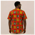 Men's Orange Ankara Mosaic Mandarin Collar Shirt