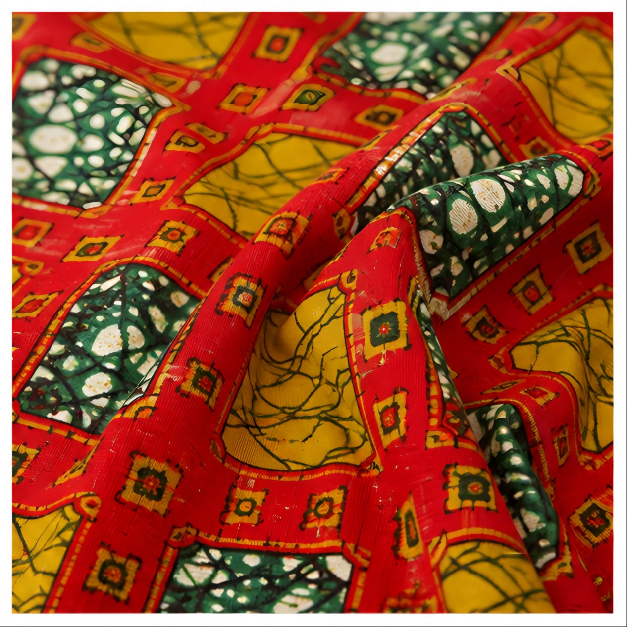 Men's Orange Ankara Mosaic Mandarin Collar Shirt