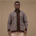 Men's Panel Print Ankara Long-Sleeve Button-Down Shirt
