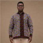 Men's Panel Print Ankara Long-Sleeve Button-Down Shirt