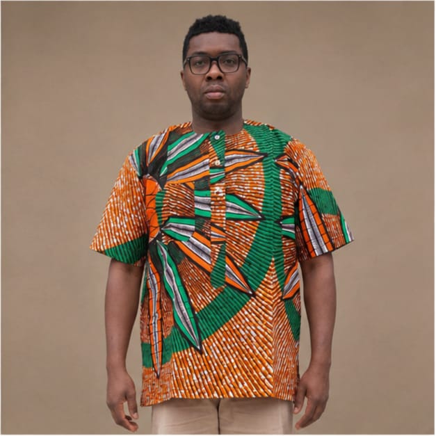 Men's Luxury Diamond Motif Ankara Short-Sleeve Tunic