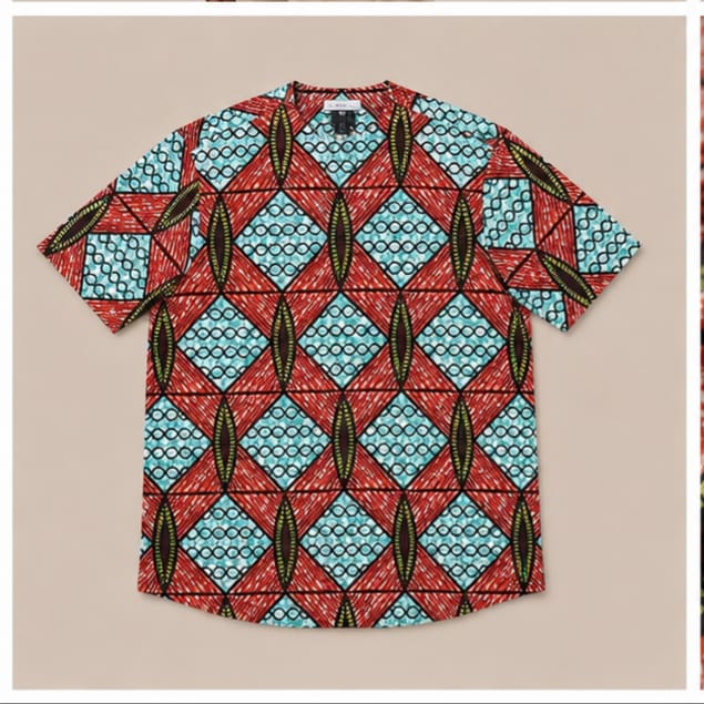 Men's Luxury Diamond Motif Ankara Short-Sleeve Tunic Shirt