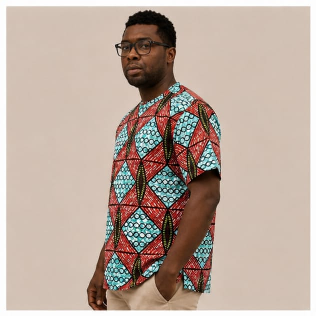 Men's Luxury Diamond Motif Ankara Short-Sleeve Tunic Shirt