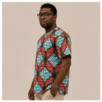Men's Luxury Diamond Motif Ankara Short-Sleeve Tunic Shirt