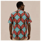 Men's Luxury Diamond Motif Ankara Short-Sleeve Tunic Shirt