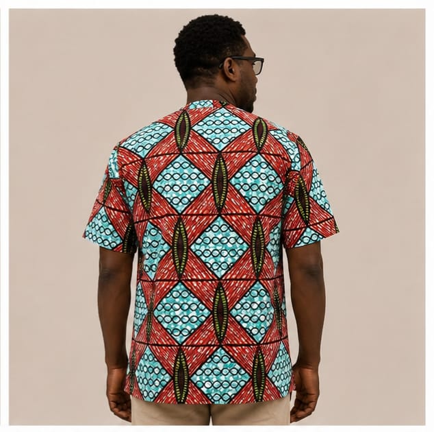Men's Luxury Diamond Motif Ankara Short-Sleeve Tunic Shirt