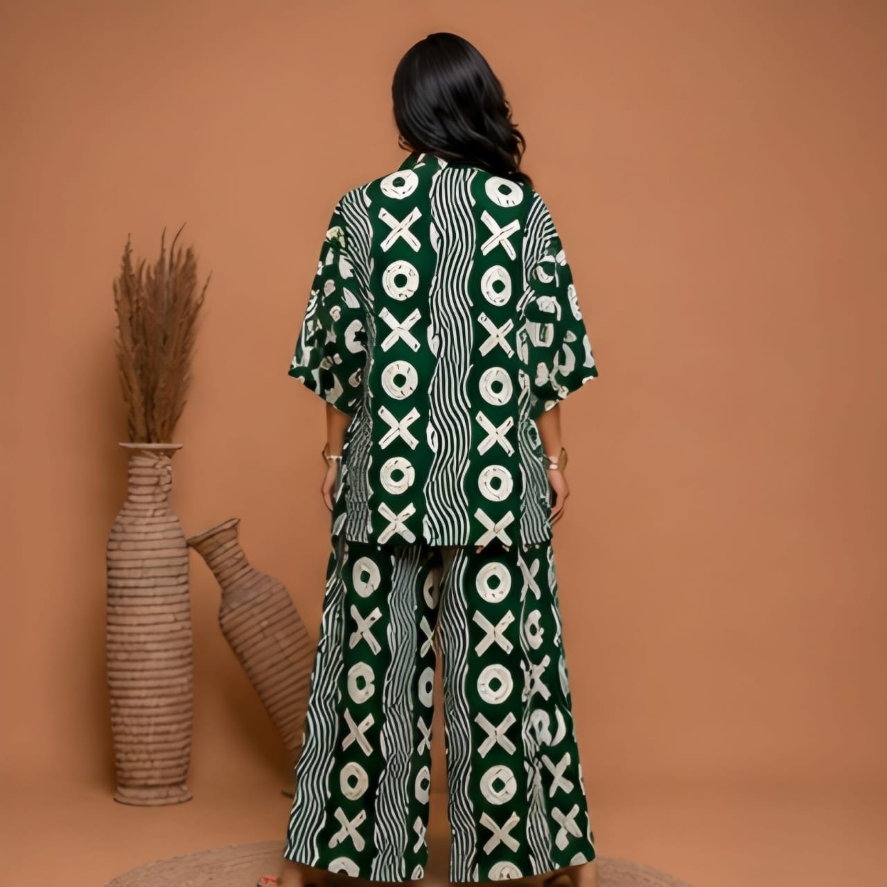 Luxury African Print Two-Piece Kimono Trouser Set