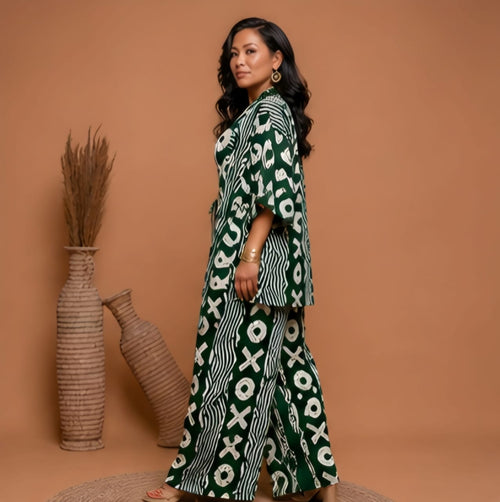Luxury African Print Two-Piece Kimono Trouser Set
