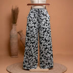 Luxury Black & White Floral Kimono & Wide-Leg Trouser Set