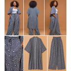 Black & White Geometric Print Kimono & Trouser Set