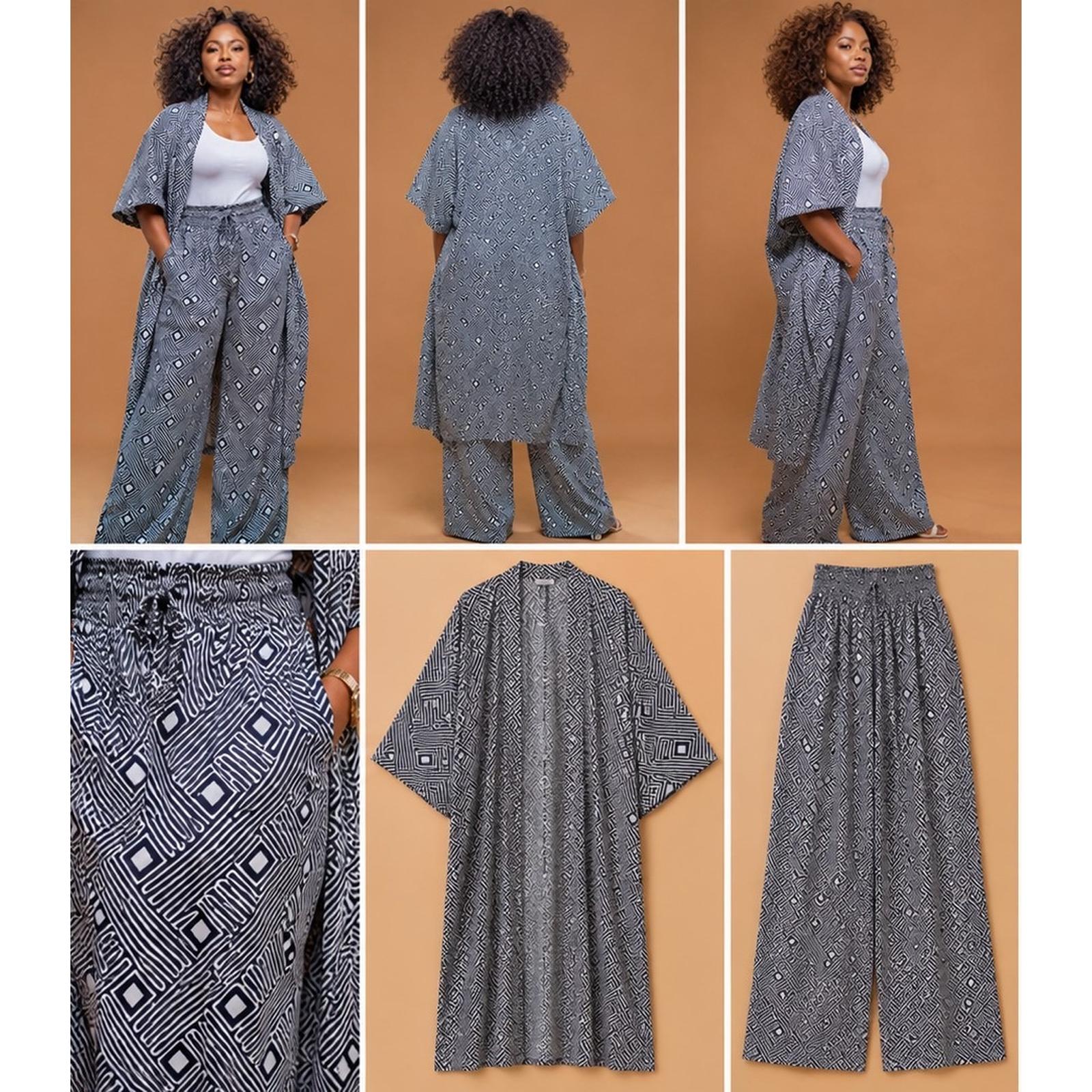 Black & White Geometric Print Kimono & Trouser Set